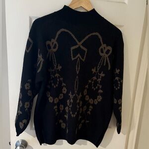 Vintage wool blend black bow sweater mock neck size medium black taupe
